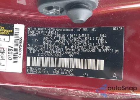 2005 Toyota Sienna Ce/Le из США, поврежденный, VIN 5TDZA23C25S360607